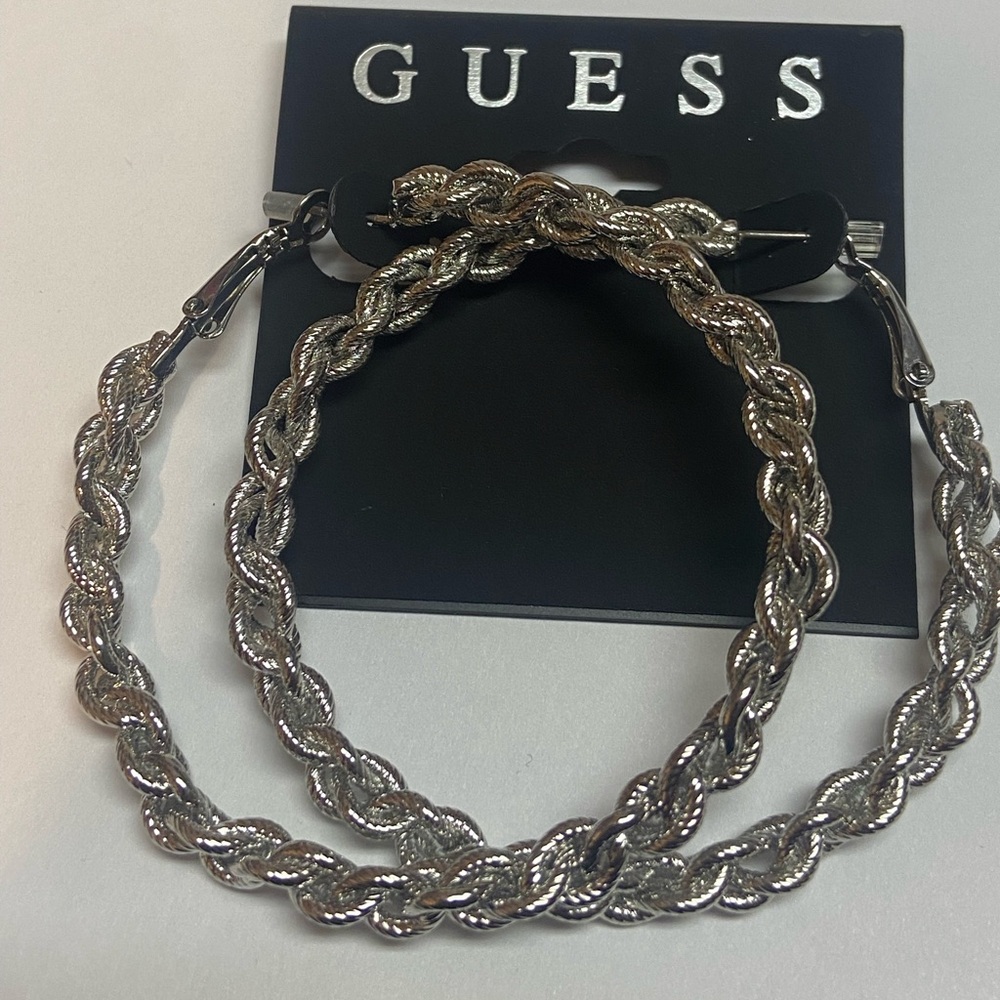 NWT Guess Silver Tone hoop earrings